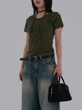Fling Rayon Striped Short Sleeve T-shirt