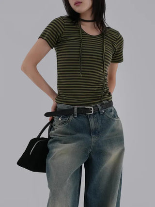 Fling Rayon Striped Short Sleeve T-shirt