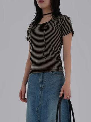 Fling Rayon Striped Short Sleeve T-shirt