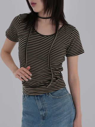 Fling Rayon Striped Short Sleeve T-shirt