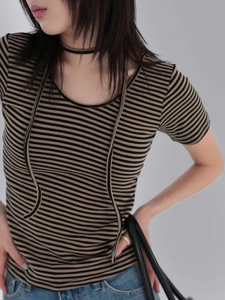 Fling Rayon Striped Short Sleeve T-shirt