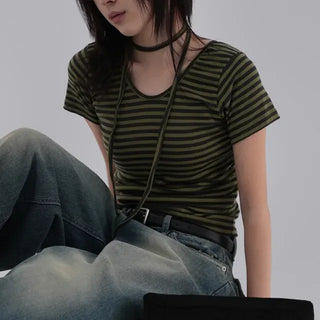 Fling Rayon Striped Short Sleeve T-shirt