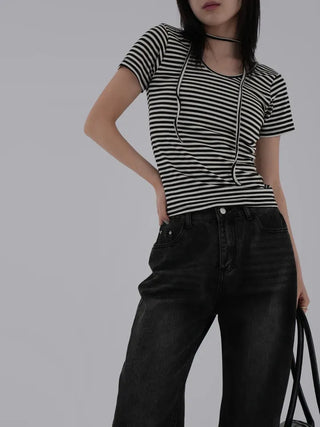 Fling Rayon Striped Short Sleeve T-shirt