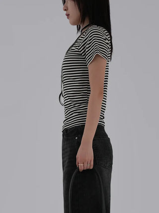 Fling Rayon Striped Short Sleeve T-shirt