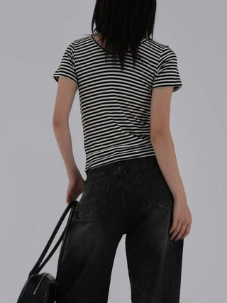 Fling Rayon Striped Short Sleeve T-shirt