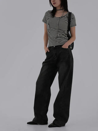 Fling Rayon Striped Short Sleeve T-shirt