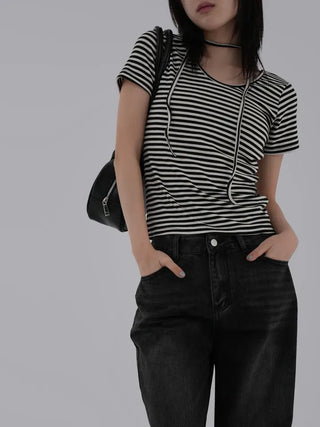 Fling Rayon Striped Short Sleeve T-shirt