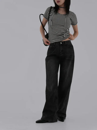 Fling Rayon Striped Short Sleeve T-shirt