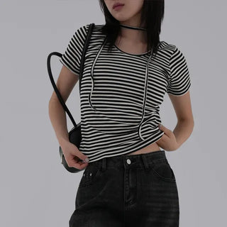 Fling Rayon Striped Short Sleeve T-shirt