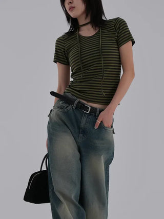 Fling Rayon Striped Short Sleeve T-shirt
