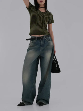 Fling Rayon Striped Short Sleeve T-shirt