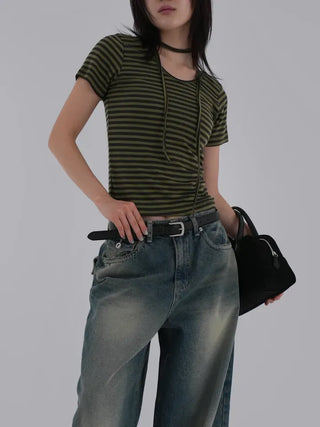 Fling Rayon Striped Short Sleeve T-shirt
