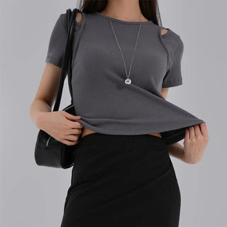Jering Shoulder Slit Ribbed Tee
