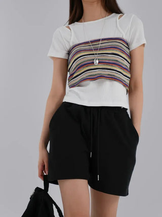 Jering Shoulder Slit Ribbed Tee
