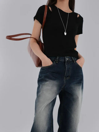 Jering Shoulder Slit Ribbed Tee