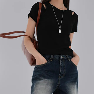 Jering Shoulder Slit Ribbed Tee