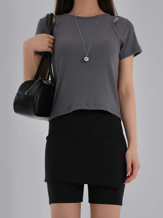 Jering Shoulder Slit Ribbed Tee