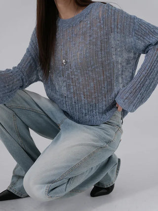 Main round neck mesh knit