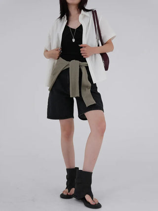 Horing back slit cotton shirt