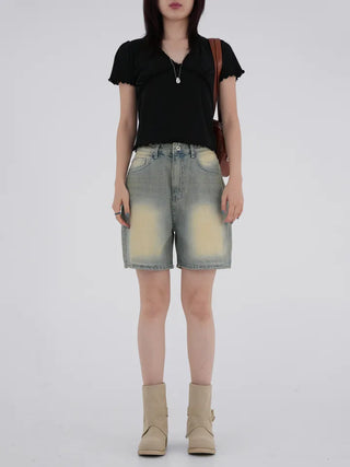 Woni Washed Half Denim Pants