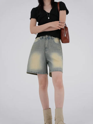 Woni Washed Half Denim Pants