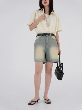 Woni Washed Half Denim Pants