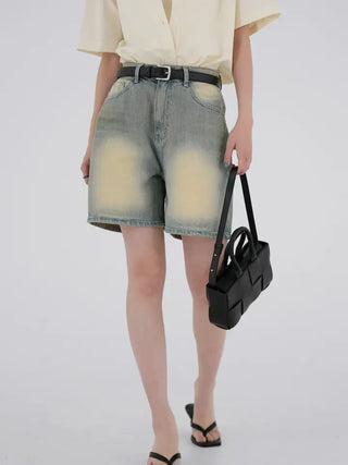 Woni Washed Half Denim Pants