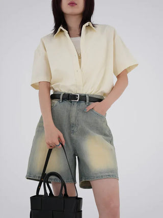 Woni Washed Half Denim Pants