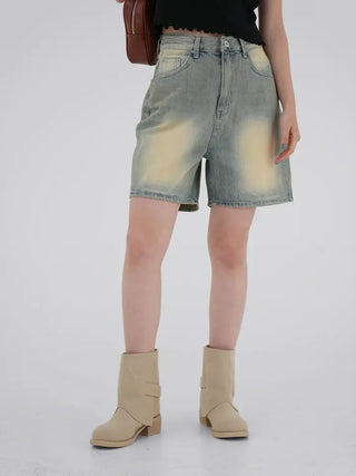 Woni Washed Half Denim Pants