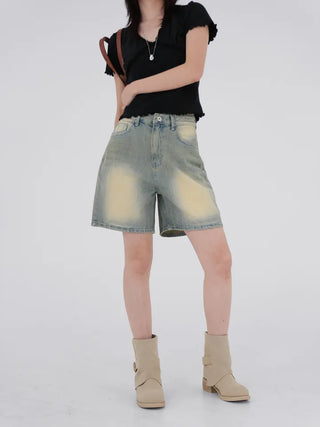 Woni Washed Half Denim Pants