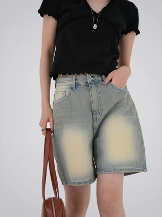 Woni Washed Half Denim Pants