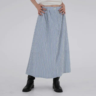 Borin back-banded seersucker long skirt