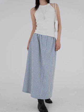 Borin back-banded seersucker long skirt
