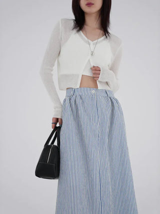 Borin back-banded seersucker long skirt