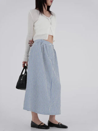 Borin back-banded seersucker long skirt
