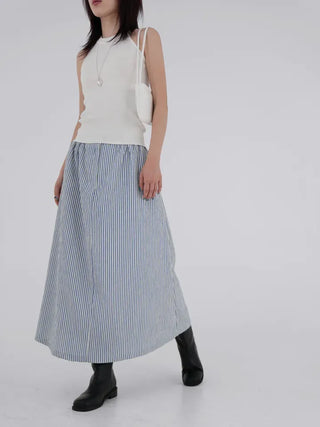 Borin back-banded seersucker long skirt