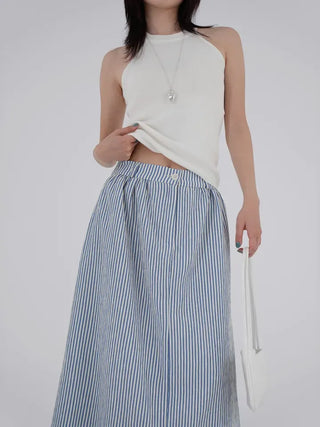 Borin back-banded seersucker long skirt