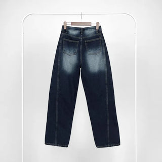 Deep blue wide denim pants with chin cutouts