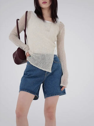 Piming part denim pants