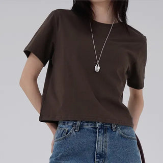 New England Round Neck Plain Basic Summer Short Sleeve Tee