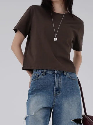 New England Round Neck Plain Basic Summer Short Sleeve Tee