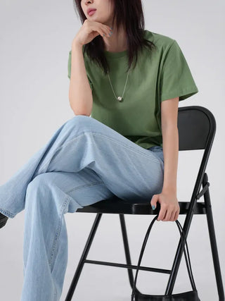 New England Round Neck Plain Basic Summer Short Sleeve Tee