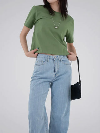 New England Round Neck Plain Basic Summer Short Sleeve Tee