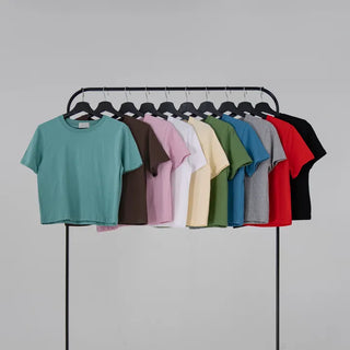 New England Round Neck Plain Basic Summer Short Sleeve Tee