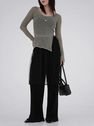 Gaining Slit Pleated Pants