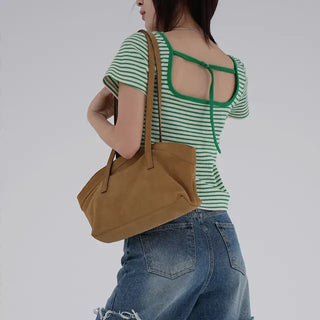 Beginning Back Slit Striped Short Sleeve