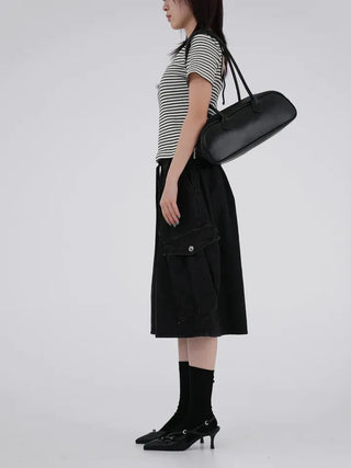 Beginning Back Slit Striped Short Sleeve