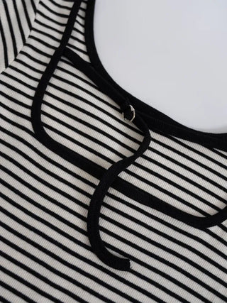 Beginning Back Slit Striped Short Sleeve