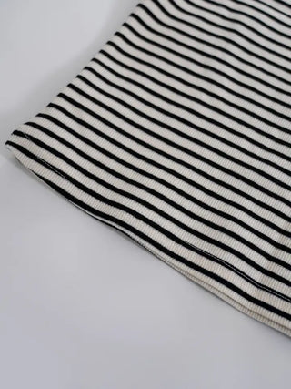Beginning Back Slit Striped Short Sleeve