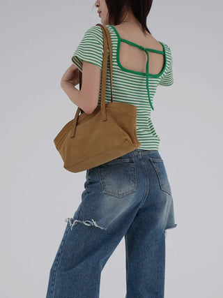 Beginning Back Slit Striped Short Sleeve